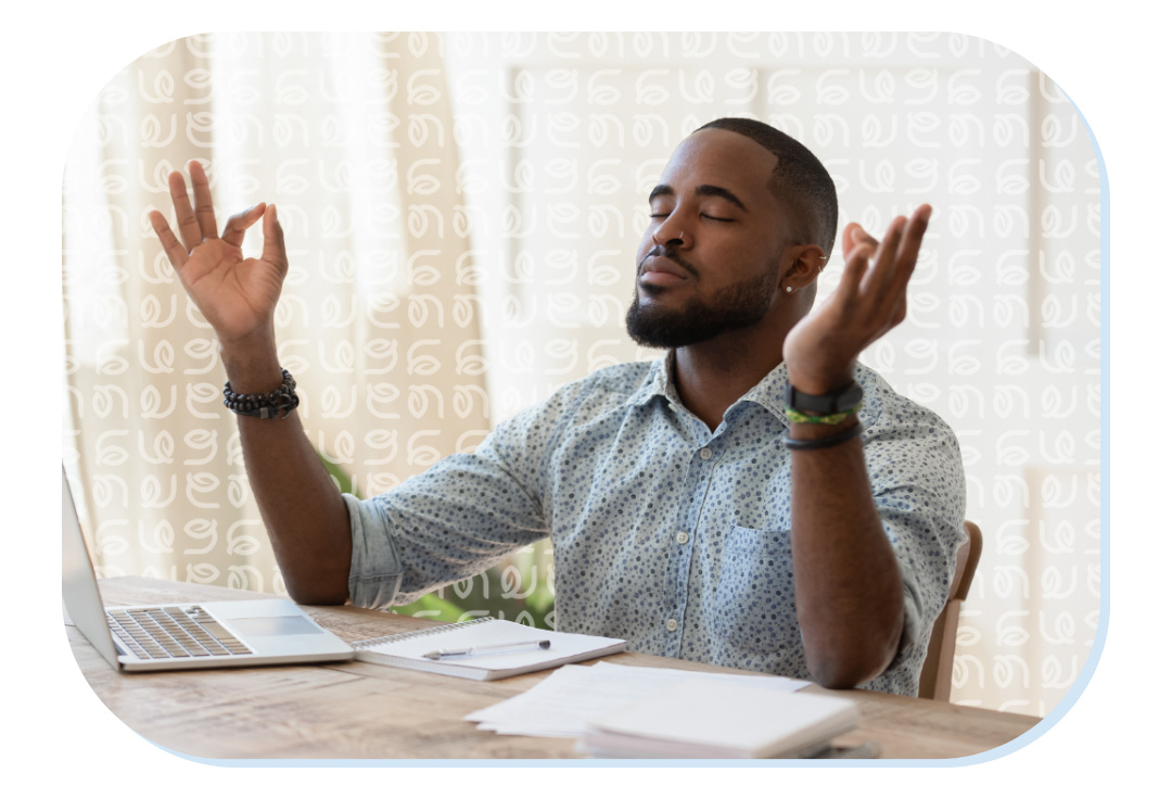 Happy remote employee at desk